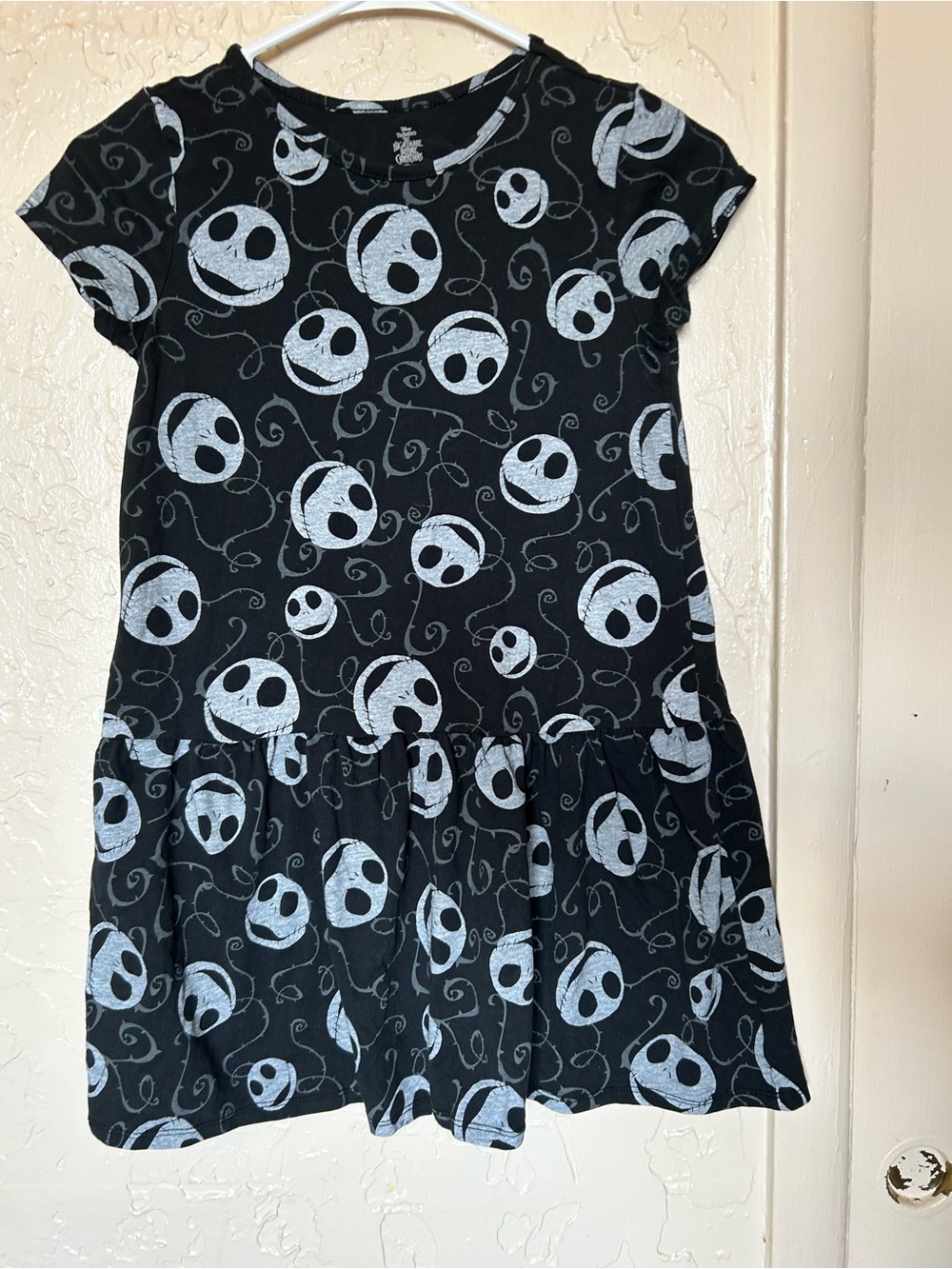 Girls' Black Short Sleeve Dress with White Character Faces